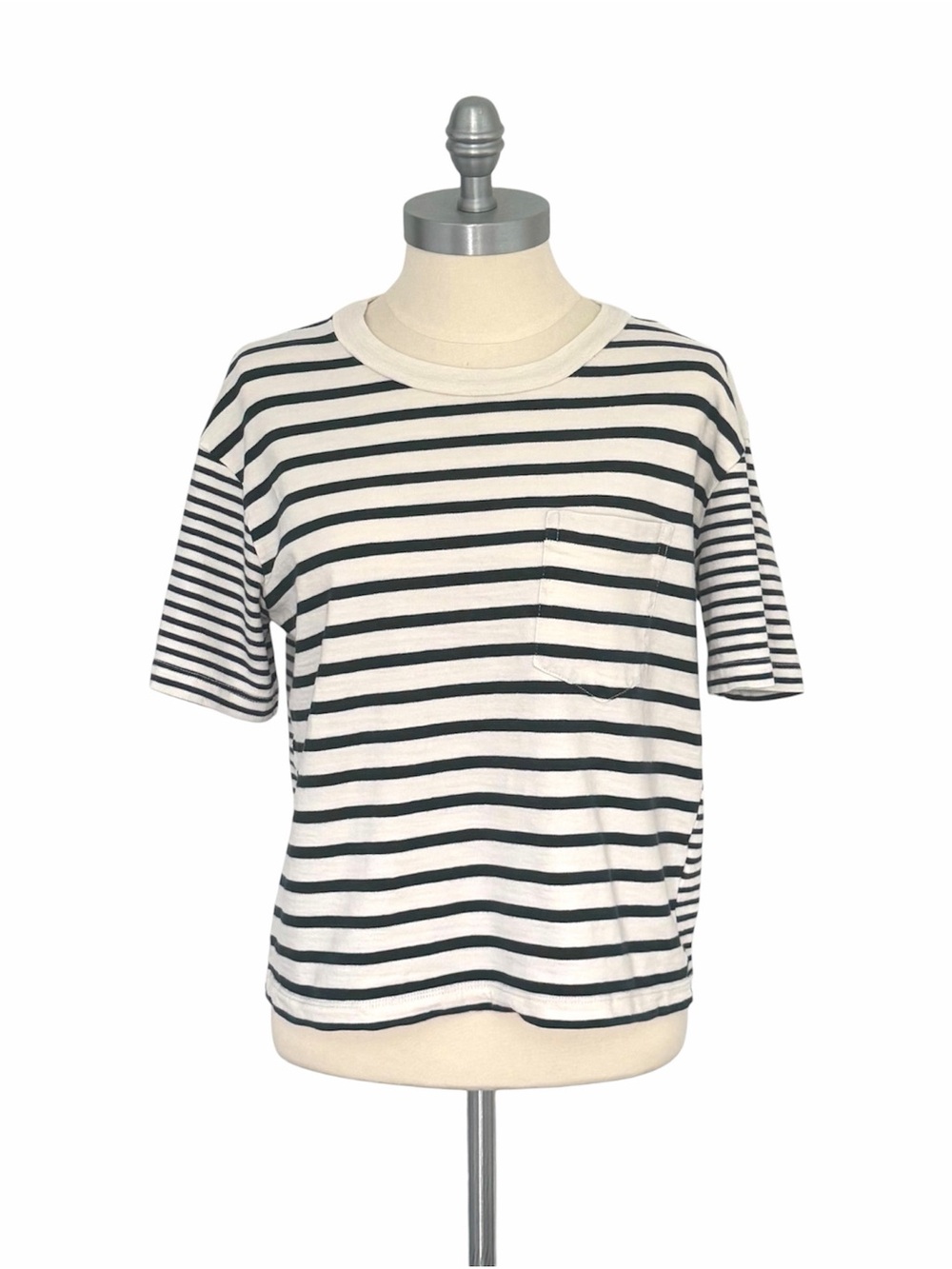 Madewell Striped French Terry Pocket Tee Black White Crewneck Short Sleeve Sz S